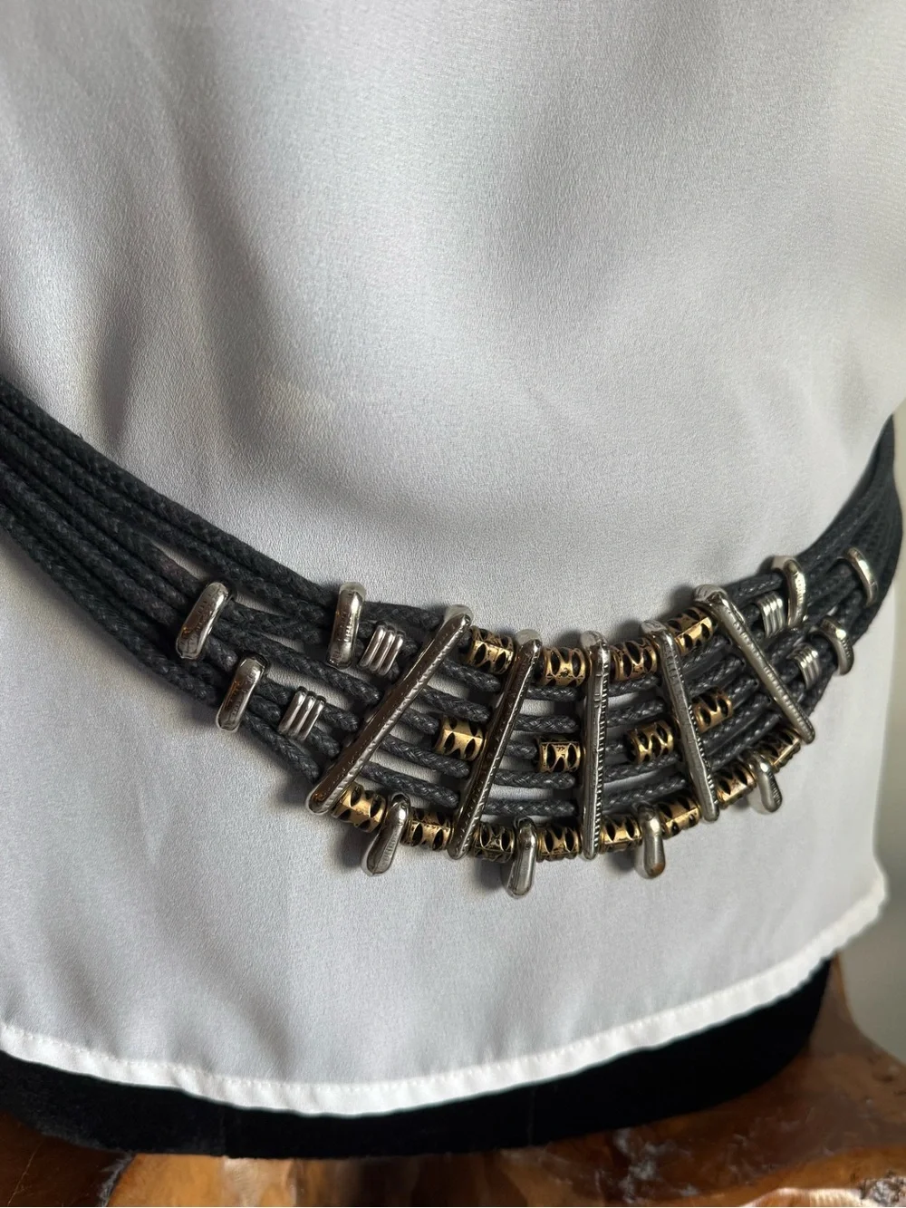 Vintage Boho Western Mixed Metal Embellished Hook Closure Edgy Cool Belt Large
